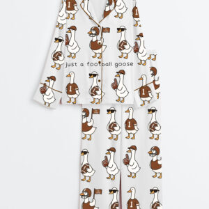 Women's Football Goose Game Day Long Sleeve Satin Pajamas Set