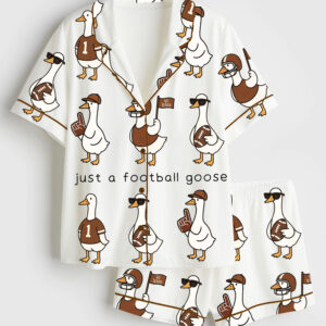 Womenâ€™s Football Goose Game Day Short Sleeve Satin Pajama Set