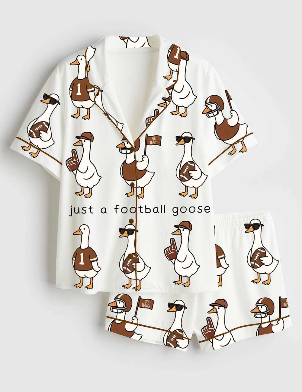 Womenâ€™s Football Goose Game Day Short Sleeve Satin Pajama Set