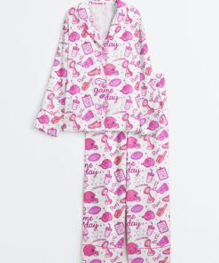 Women's Football Pink Out Game Day Long Sleeve Satin Pajama Set