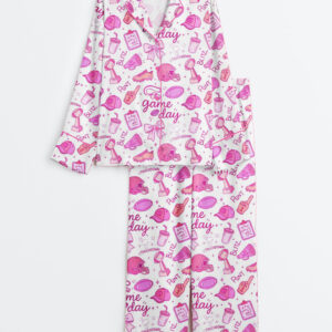 Women's Football Pink Out Game Day Long Sleeve Satin Pajamas Set