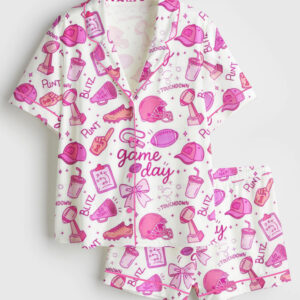 Womenâ€™s Football Pink Out Game Day Short Sleeve Satin Pajama Set