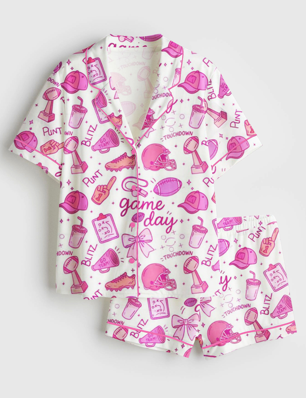 Womenâ€™s Football Pink Out Game Day Short Sleeve Satin Pajama Set