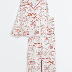 Womenâ€™s Football Season Coquette Game Day Football Mom Long Sleeve Satin Pajama Set