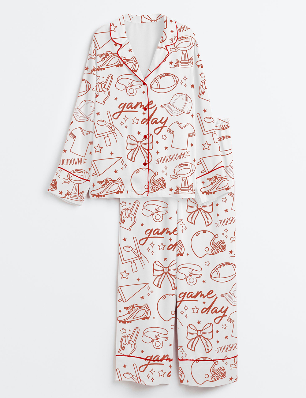 Womenâ€™s Football Season Coquette Game Day Football Mom Long Sleeve Satin Pajama Set