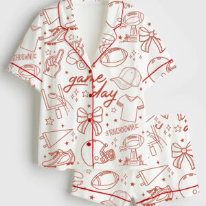 Womenâ€™s Football Season Coquette Game Day Football Mom Short Sleeve Satin Pajama Set