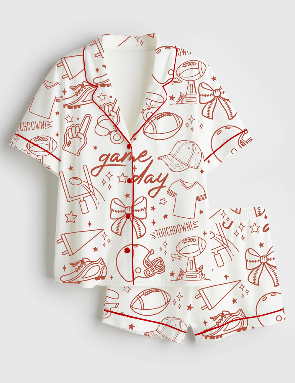 Womenâ€™s Football Season Coquette Game Day Football Mom Short Sleeve Satin Pajama Set