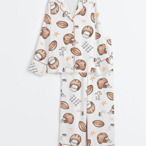 Women's Football Sports Long Sleeve Satin Pajamas Set