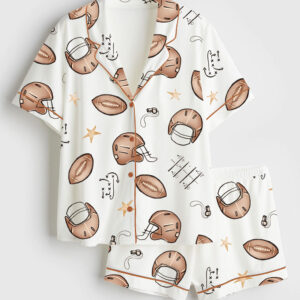 Women's Football Sports Short Sleeve Satin Pajama Set