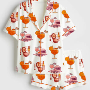 Womenâ€™s Formula 1 Cocktail Formula 1 Helmet Short Sleeve Satin Pajama Set