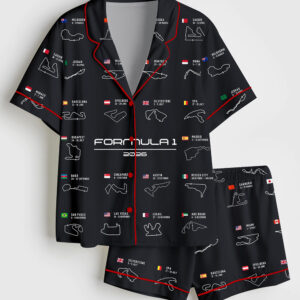 Womenâ€™s Formula One 2026 Calendar Formula Racing Season Short Sleeve Satin Pajama Set