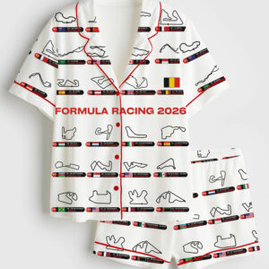 Womenâ€™s Formula One 2026 Calendar Race Car Enthusiast Short Sleeve Satin Pajama Set