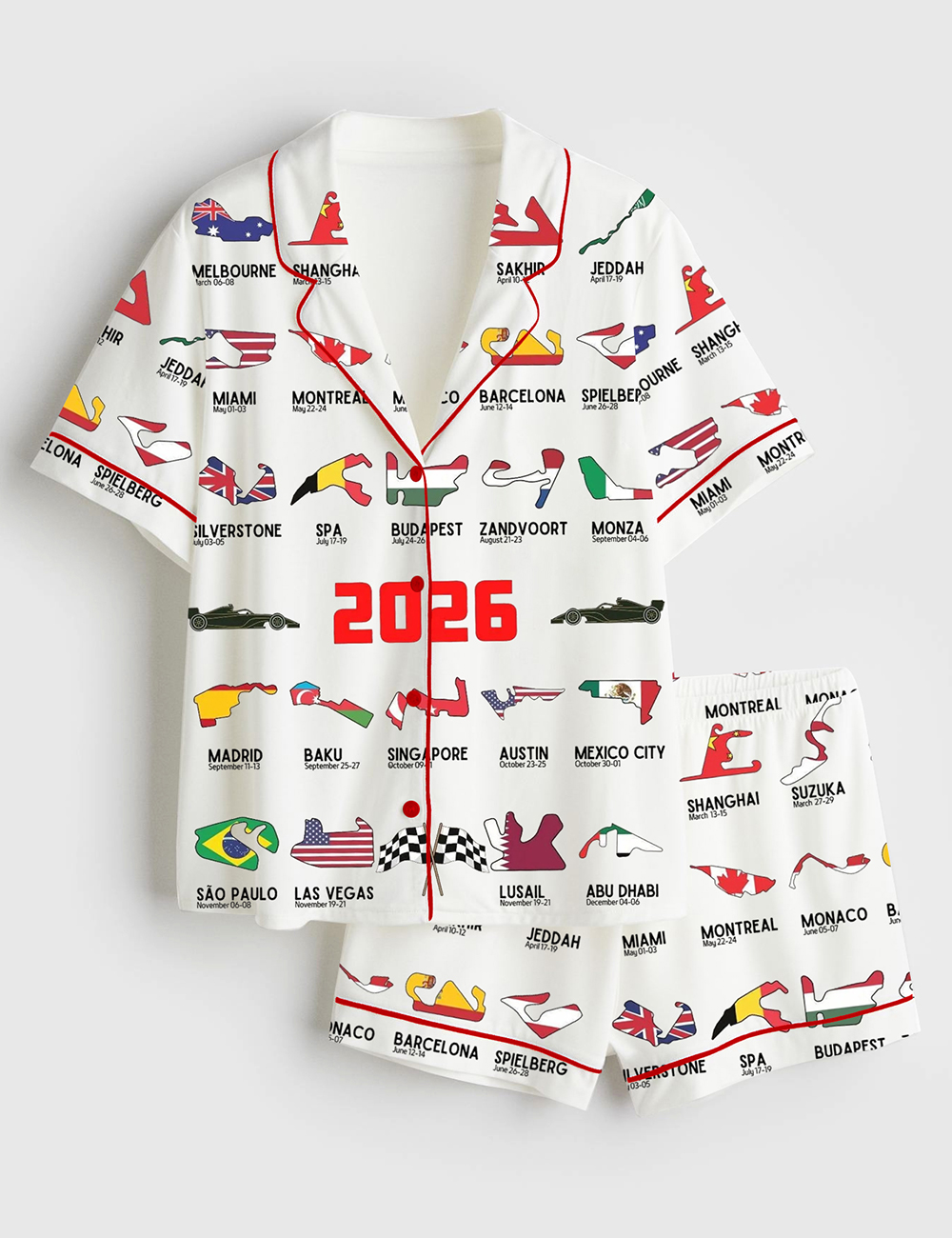 Womenâ€™s Formula One 2026 Calendar Season Short Sleeve Satin Pajama Set