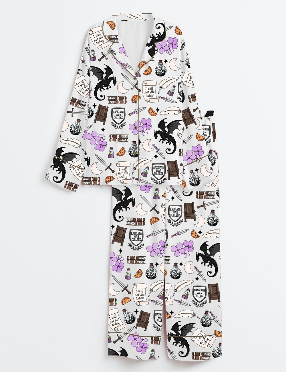 Womenâ€™s Fourth Wing Bookish Romantasy Long Sleeve Satin Pajama Set