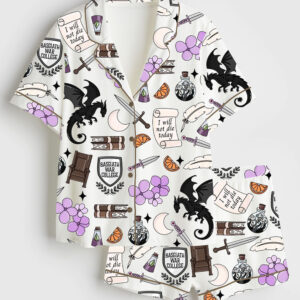 Womenâ€™s Fourth Wing Bookish Romantasy Short Sleeve Satin Pajama Set