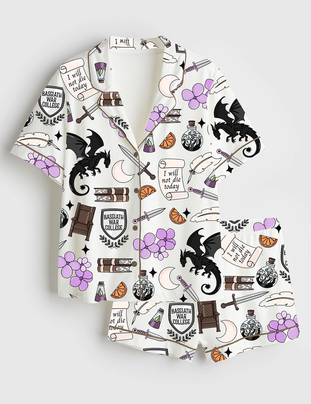 Womenâ€™s Fourth Wing Bookish Romantasy Short Sleeve Satin Pajama Set