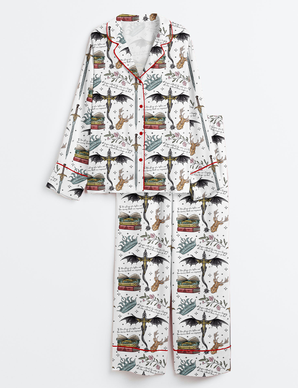 Womenâ€™s Fourth Wing Dragon Fantasy Wing Bookish Reading Long Sleeve Satin Pajama Set