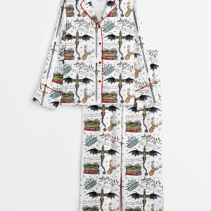 Women's Fourth Wing Dragon Fantasy Wing Bookish Reading Long Sleeve Satin Pajamas Set