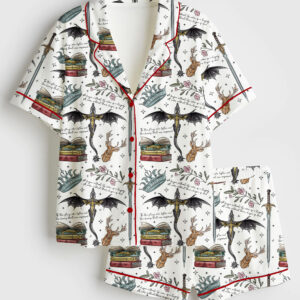 Womenâ€™s Fourth Wing Dragon Fantasy Wing  Bookish Reading Short Sleeve Satin Pajama Se