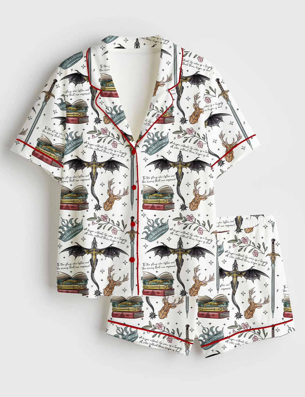 Womenâ€™s Fourth Wing Dragon Fantasy Wing  Bookish Reading Short Sleeve Satin Pajama Se