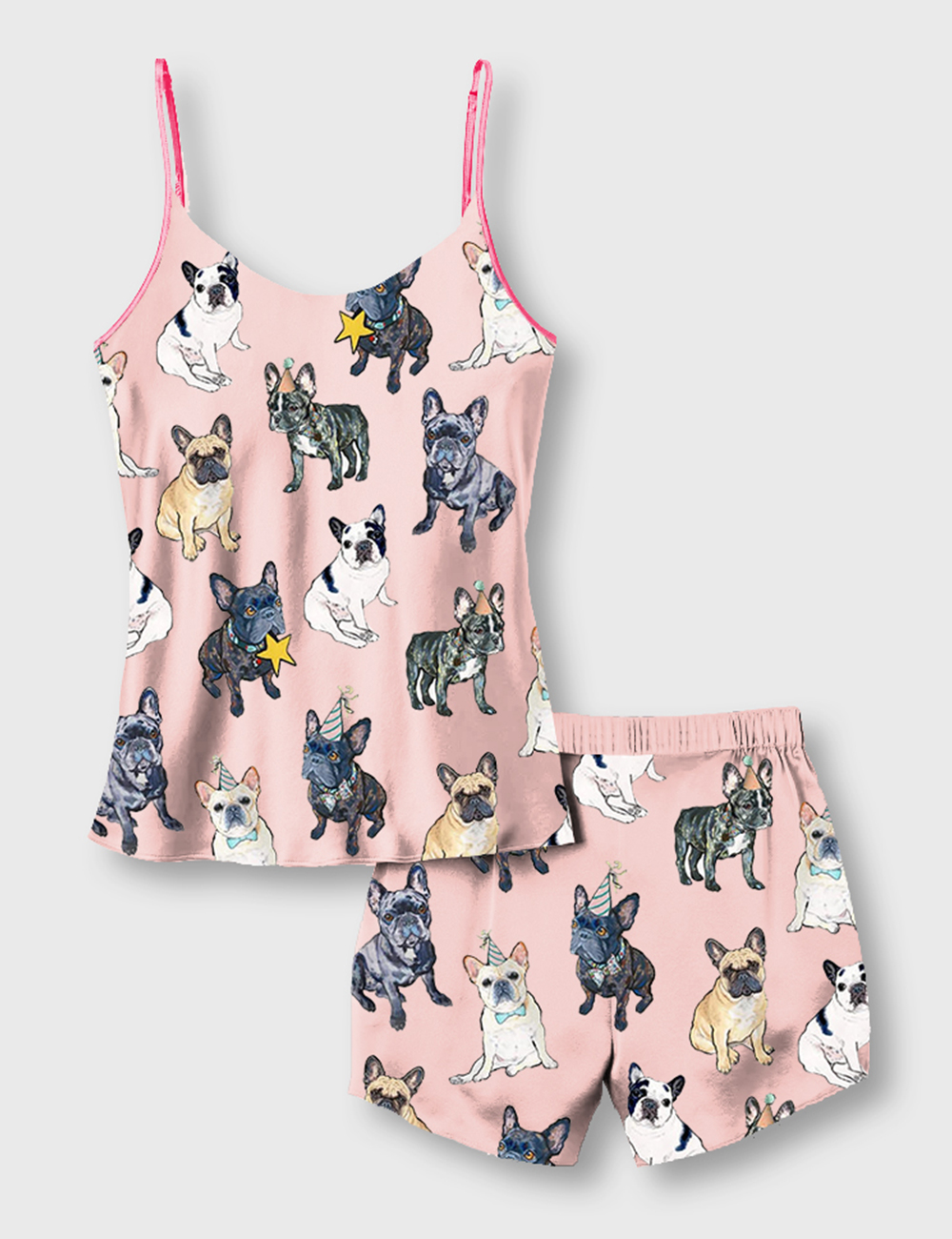 Women's French Bulldog Camisole Satin Pajama Set