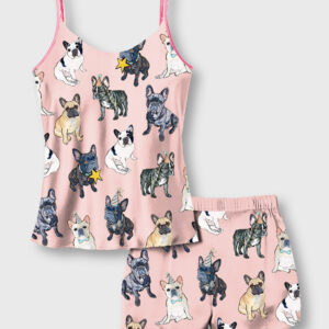 Women's French Bulldog Camisole Satin Pajamas Set  