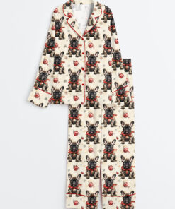 Women's French Bulldog Christmas Long Sleeve Satin Pajama Set