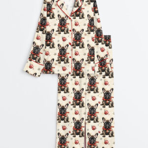 Womenâ€™s French Bulldog Christmas Long Sleeve Satin Pajama Set