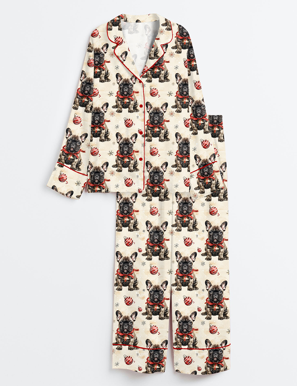 Womenâ€™s French Bulldog Christmas Long Sleeve Satin Pajama Set