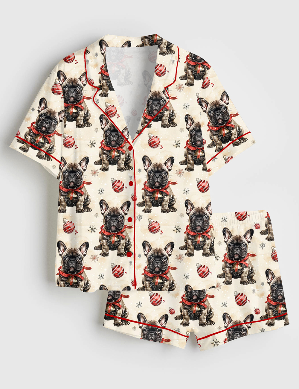 Womenâ€™s French Bulldog Christmas Short Sleeve Satin Pajama Set