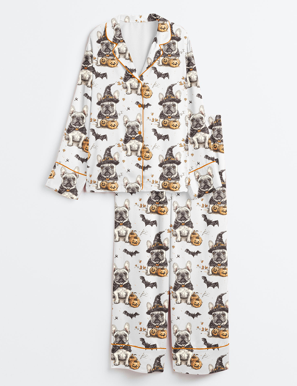 Womenâ€™s French Bulldog Halloween Long Sleeve Satin Pajama Set