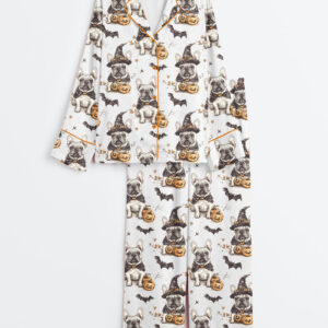 Women's French Bulldog Halloween Long Sleeve Satin Pajamas Set