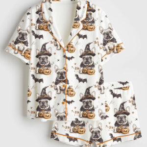 Womenâ€™s French Bulldog Halloween Short Sleeve Satin Pajama Set