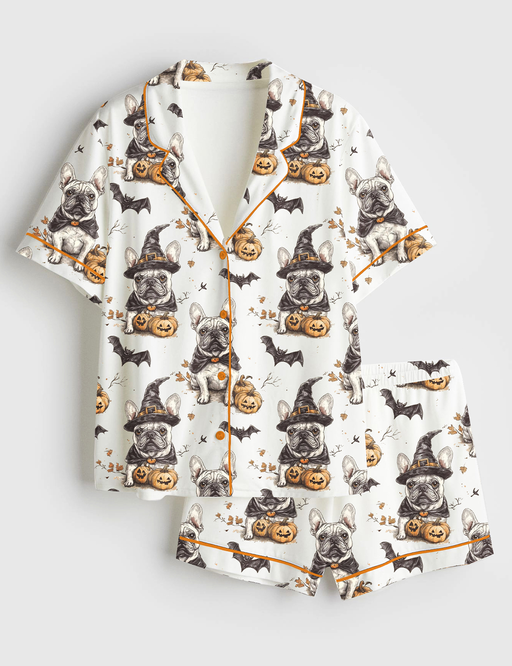 Womenâ€™s French Bulldog Halloween Short Sleeve Satin Pajama Set