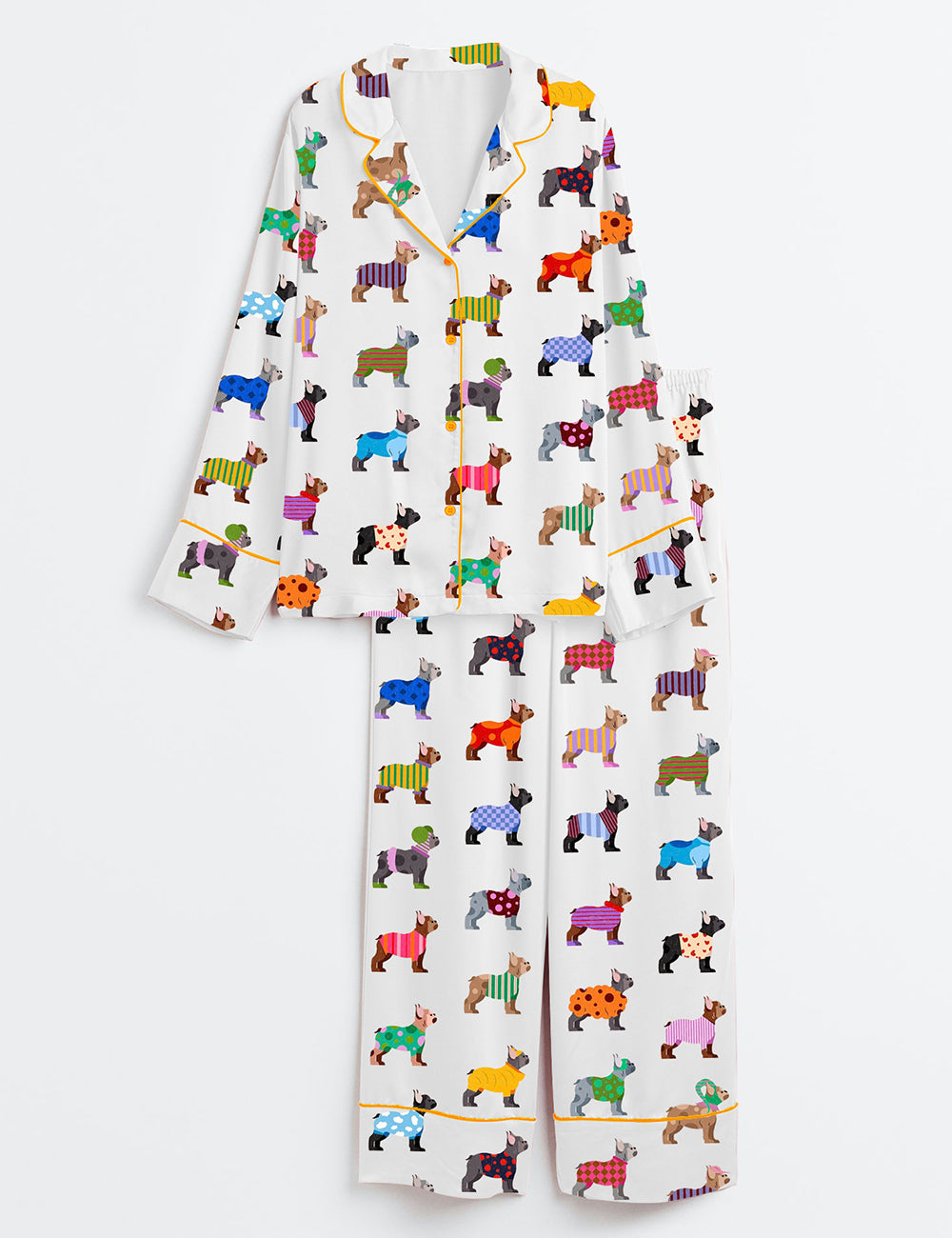 Women's French Bulldog Love Long Sleeve Satin Pajama Set