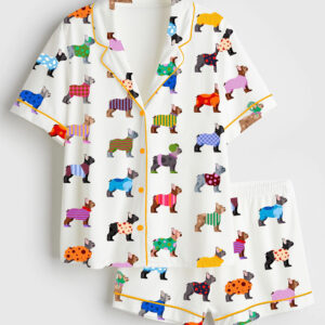 Women's French Bulldog Love Short Sleeve Satin Pajama Set