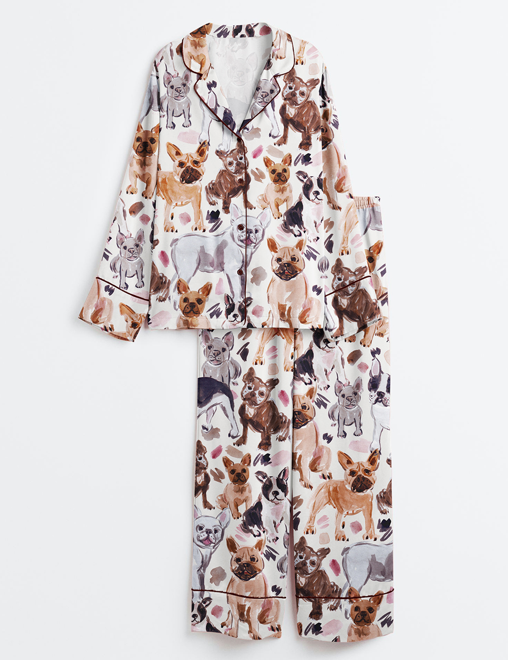 Womenâ€™s French Bulldog Lover Long Sleeve Satin Pajama Set