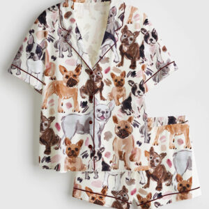 Womenâ€™s French Bulldog Lover Short Sleeve Satin Pajama Set