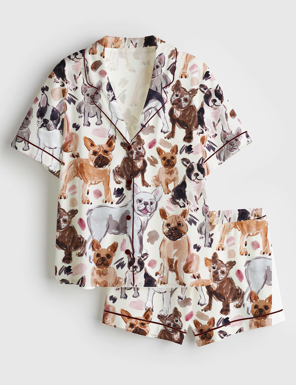 Womenâ€™s French Bulldog Lover Short Sleeve Satin Pajama Set