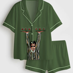 Womenâ€™s French Waiter Serving Drinks Short Sleeve Satin Pajama Set