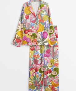 Women's Fruit All The Colours Of The Rainbow Long Sleeve Satin Pajama Set