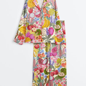 Womenâ€™s Fruit All The Colours Of The Rainbow Long Sleeve Satin Pajama Set