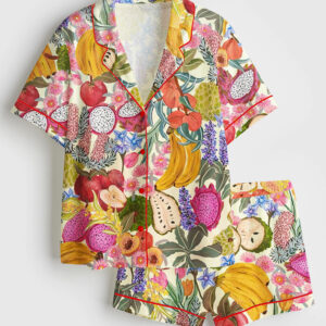 Womenâ€™s Fruit All The Colours Of The Rainbow Short Sleeve Satin Pajama Set