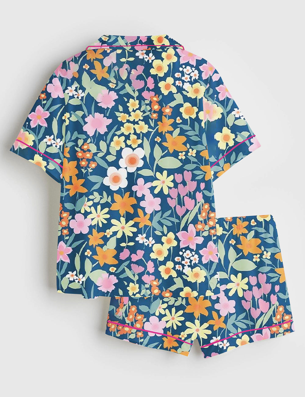 Women's Full Bloom Navy Floral Short Sleeve Satin Pajama Set - Image 2
