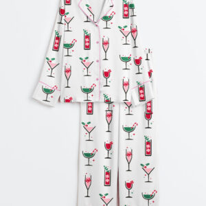 Women's Funny Christmas Cocktails Full Of Holiday Spirit Long Sleeve Silky Satin Pajamas Set