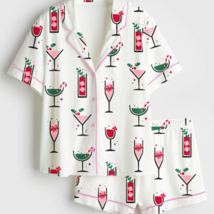 Womenâ€™s Funny Christmas Cocktails Full Of Holiday Spirit Short Sleeve Silky Satin Pajama Set