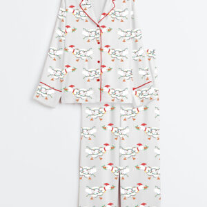 Womenâ€™s Funny Christmas Goose Festive Goose On The Loose Long Sleeve Satin Pajama Set