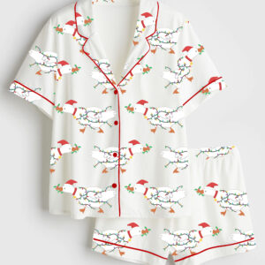 Womenâ€™s Funny Christmas Goose Festive Goose On The Loose Short Sleeve Satin Pajama Set