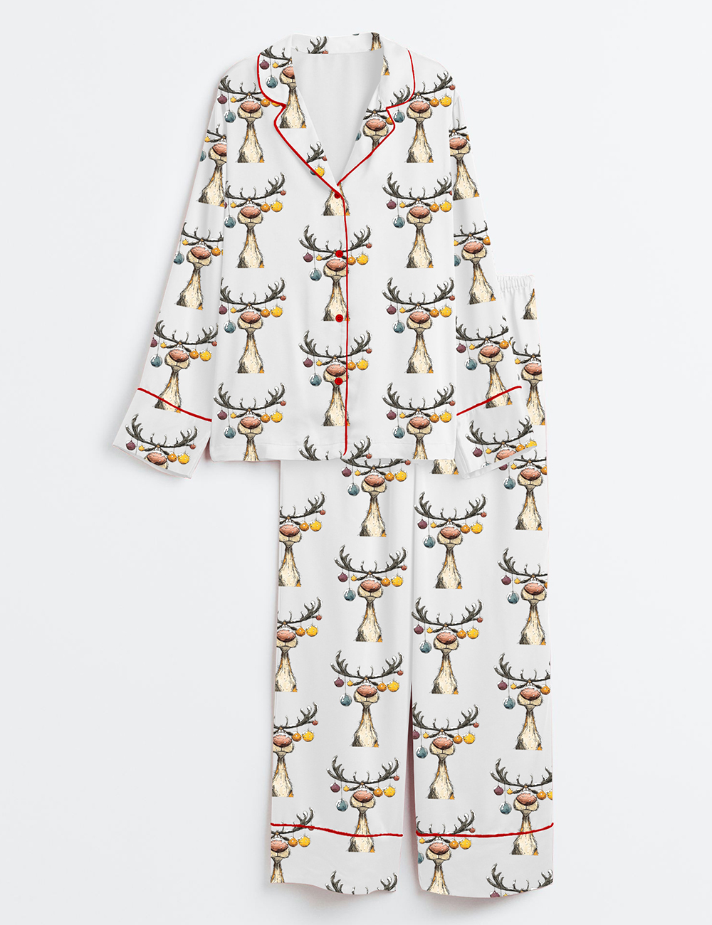 Women's Funny Christmas Reindeer Long Sleeve Satin Pajama Set