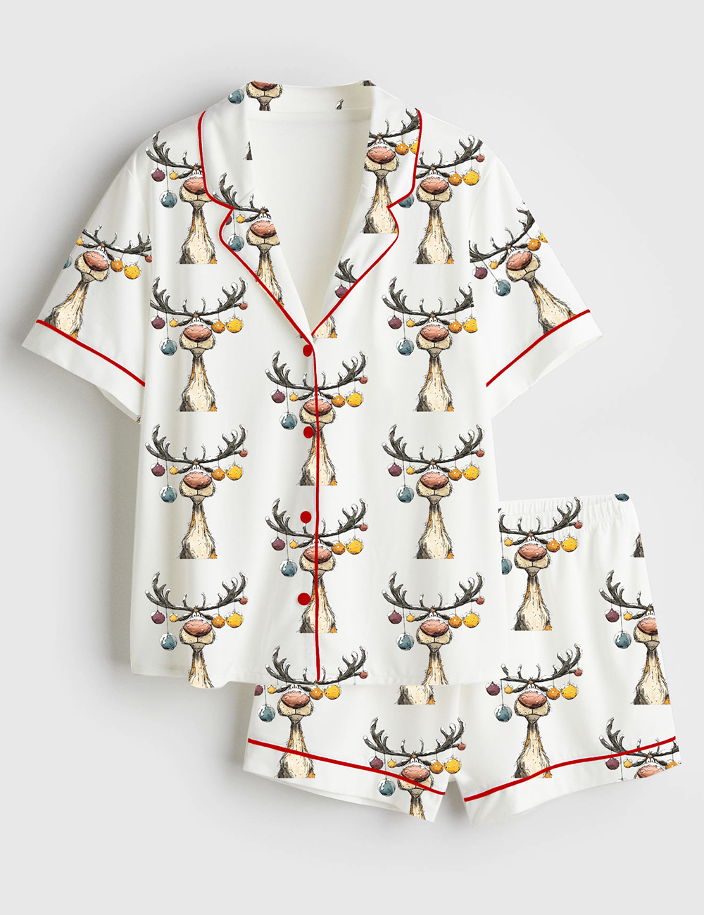 Women's Funny Christmas Reindeer Short Sleeve Satin Pajama Set